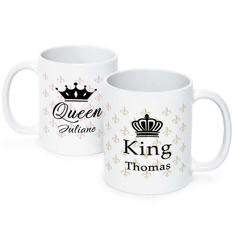 Bedruckte Tassen mit Spruch - King & Queen mit Namen