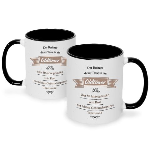 Bedruckte Tasse mit Spruch Oldtimer Geburtstag