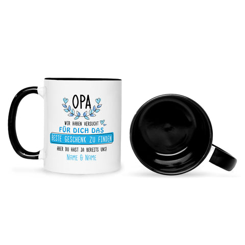 Bedruckte Tasse mit Spruch Opa wir haben versucht für dich das beste Geschenk zu finden