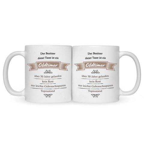 Bedruckte Tasse mit Spruch Oldtimer Geburtstag