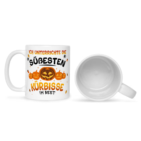 Bedruckte Tasse mit Spruch Ich unterrichte die süßesten Kürbisse im Beet