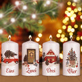 Kleine Kerzen Advent Weihnachtsmotive - Adventskerzen im 4er Set