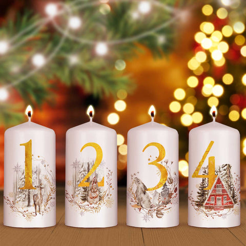 Kleine Kerzen Advent Goldziffern - Adventskerzen im 4er Set