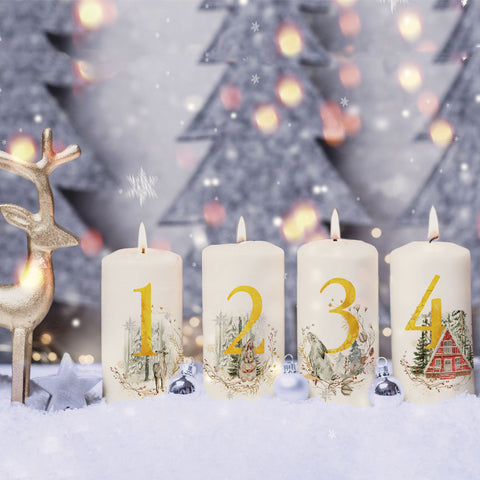 Kleine Kerzen Advent Goldziffern - Adventskerzen im 4er Set