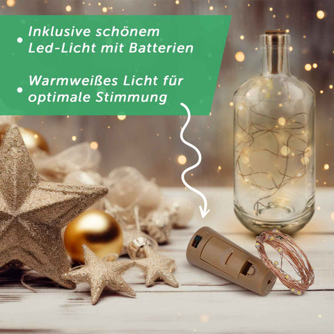 Flaschenlicht mit LED-Lichterkette im Frohe Weihnachten und alles Gute zum neuen Jahr