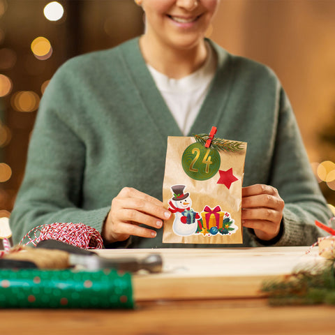 Adventskalender zum befüllen 25 Kraftpapiertüten + Zahlenaufkleber & Sticker zum Selbstgestalten