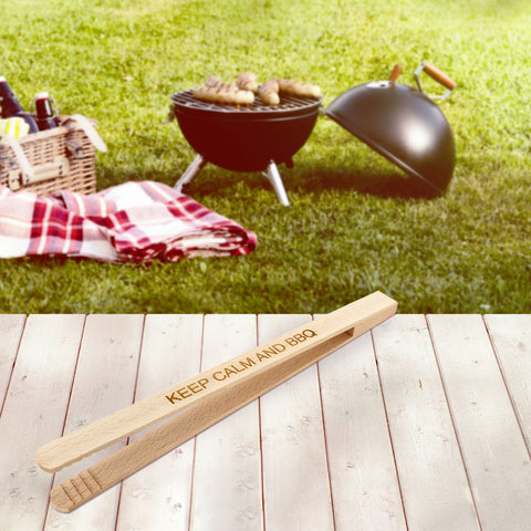 Grillzange mit Gravur aus Buchenholz 30cm -