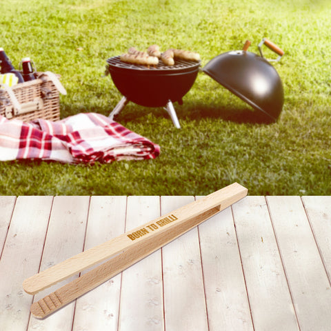 Grillzange mit Gravur aus Buchenholz 30cm -