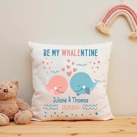 Bedrucktes Kissen mit Motiv Be my Whalentine