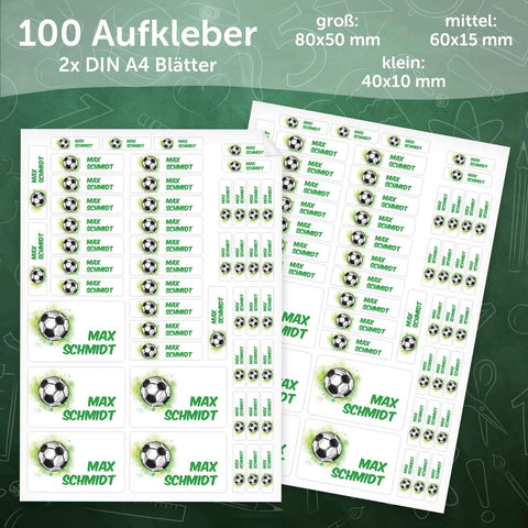 Schuletiketten mit Namen - Fußball Design - 100 Aufkleber in verschiedenen Größen