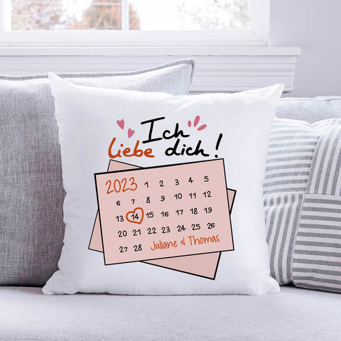 Bedrucktes Kissen mit Motiv Kalender Ich Liebe Dich