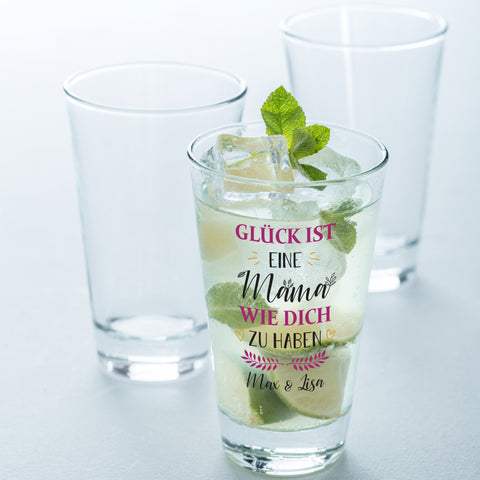 Leonardo Wasserglas mit UV-Druck "Glück ist eine Mama" mit Namen