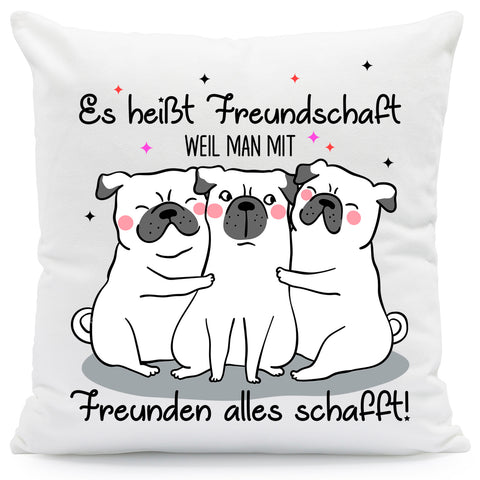 Bedrucktes Kissen mit Spruch Es heißt Freundschaft