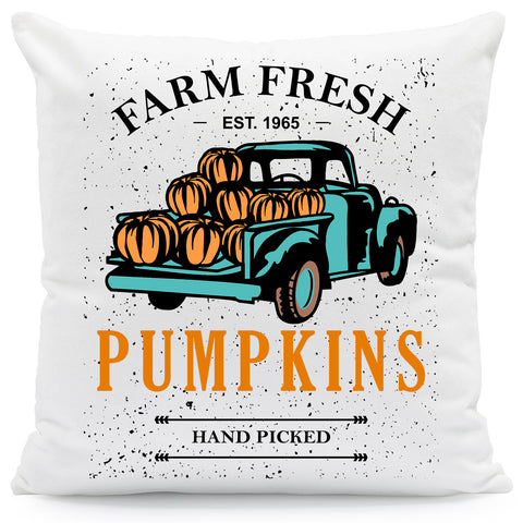 Bedrucktes Kissen mit Spruch Farm fresh pumpkins