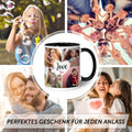 Bedruckte Tasse mit dem Spruch Love und acht eigenen Fotos