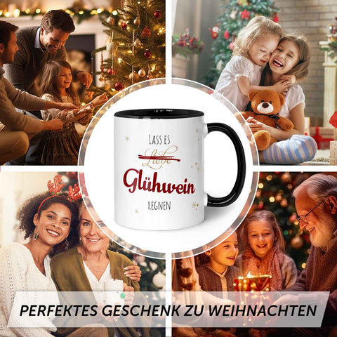 Bedruckte Tasse mit Weihnachtsmotiv - Lass es Glühwein regnen