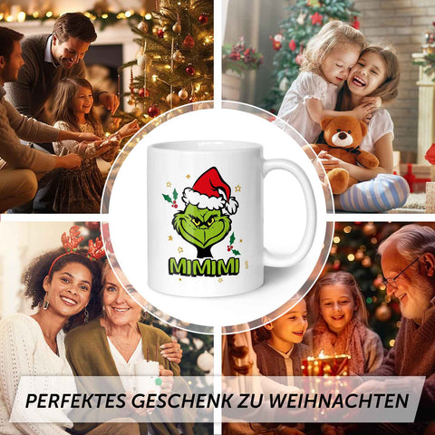 Bedruckte Tasse mit Weihnachtsmotiv im Grinch MiMiMi Design