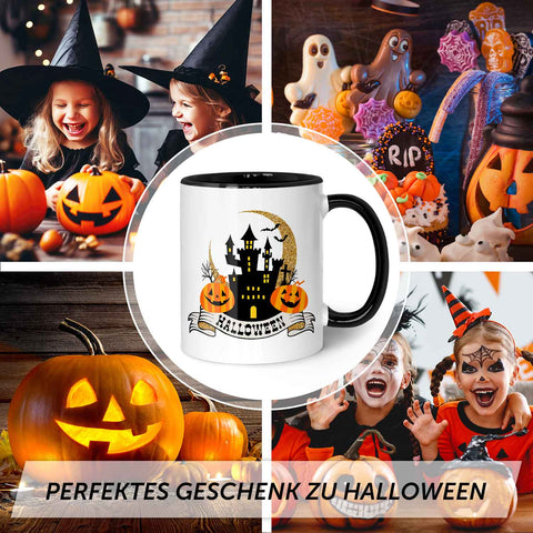 Bedruckte Tasse mit Motiv im Halloween Schloss Design