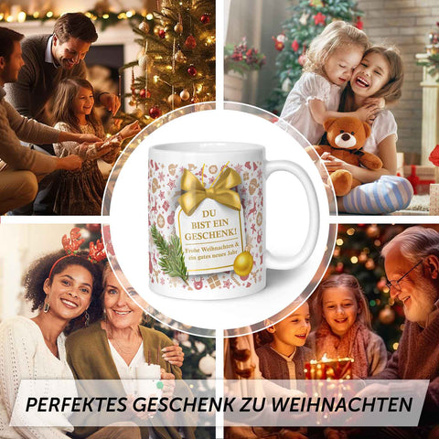 Bedruckte Tasse mit Weihnachtsmotiv im Du bist ein Geschenk Design