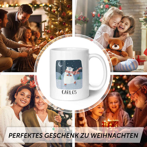 Bedruckte Tasse mit Weihnachtsmotiv - Winterfreuden mit Name