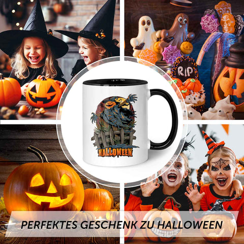 Bedruckte Tasse mit Motiv im Halloween Vogelscheuche Design