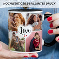 Bedruckte Tasse mit dem Spruch Love und acht eigenen Fotos