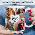 Bedruckte Tasse mit dem Spruch Love und acht eigenen Fotos