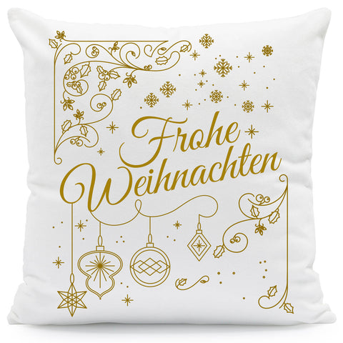 Kissen mit Weihnachtsmotiv - Frohe Weihnachten Golden - Weihnachtsdeko - Geschenke für Sie & Ihn