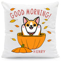 Bedrucktes Kissen mit Spruch Good morning Dog pumpkin