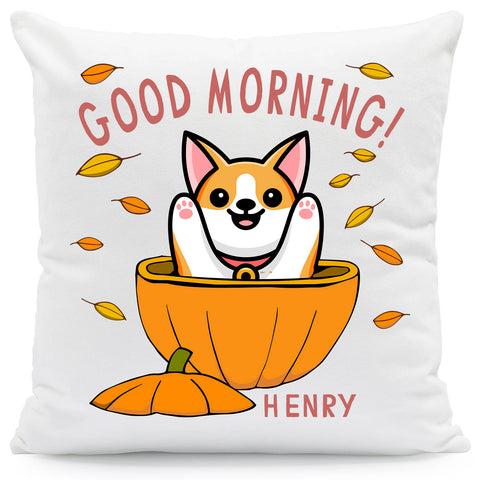 Bedrucktes Kissen mit Spruch Good morning Dog pumpkin