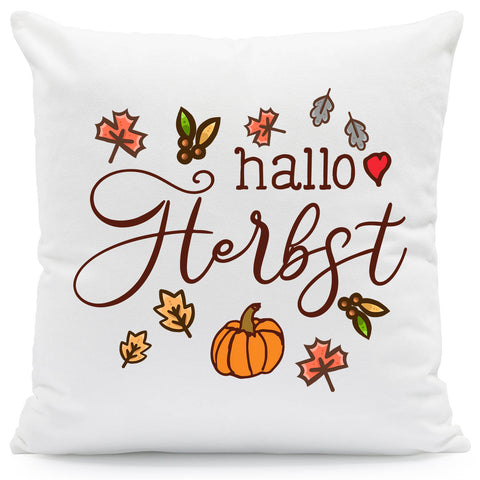 Bedrucktes Kissen mit Spruch Hallo Herbst