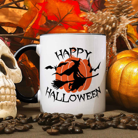 Bedruckte Tasse mit Motiv im Happy Halloween Hexen Design