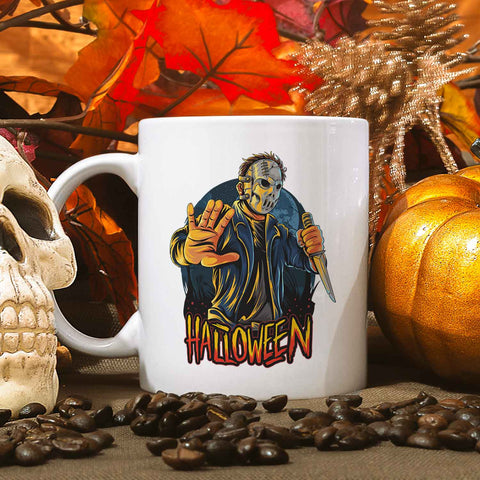 Bedruckte Tasse mit Motiv im Halloween Slasher Design