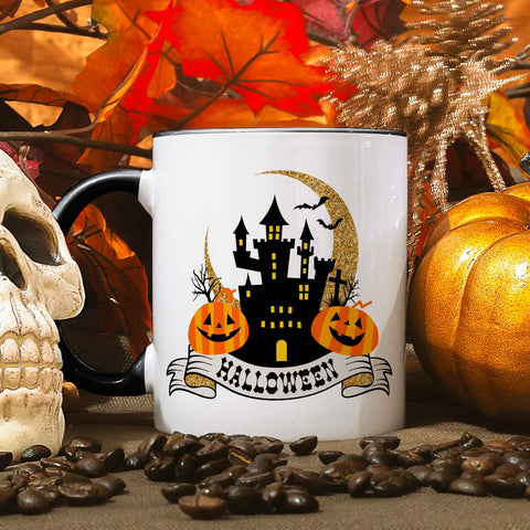 Bedruckte Tasse mit Motiv im Halloween Schloss Design