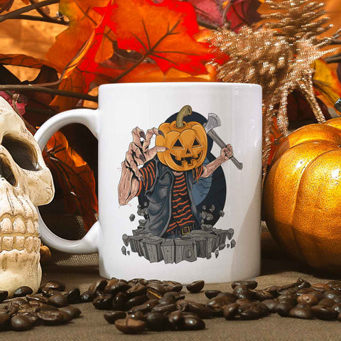 Bedruckte Tasse mit Motiv im Kürbis Zombie Design