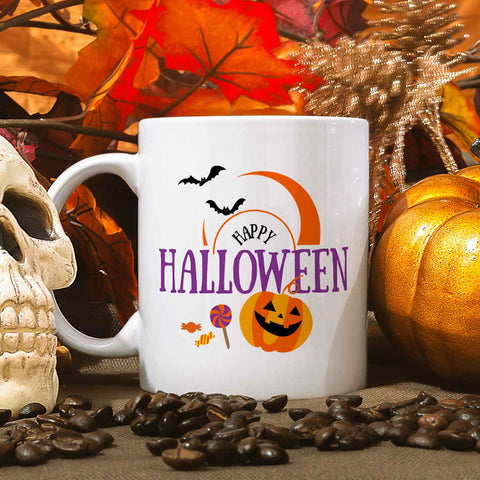 Bedruckte Tasse mit Motiv im Happy Halloween Design