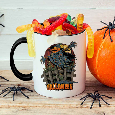 Bedruckte Tasse mit Motiv im Halloween Vogelscheuche Design