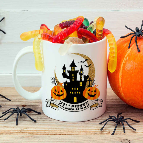 Bedruckte Tasse mit Motiv im Halloween Schloss Design