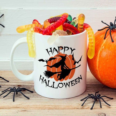 Bedruckte Tasse mit Motiv im Happy Halloween Hexen Design