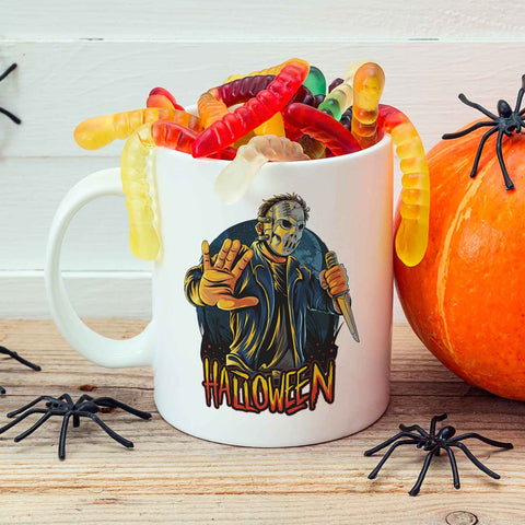 Bedruckte Tasse mit Motiv im Halloween Slasher Design