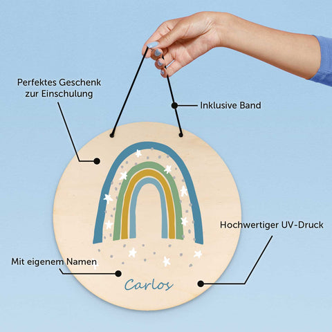 Wunderschönes Türschild mit Namen - Regenbogen - für Kinderzimmer