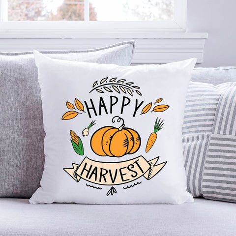 Bedrucktes Kissen mit Spruch Happy Harvest