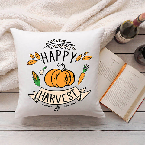 Bedrucktes Kissen mit Spruch Happy Harvest