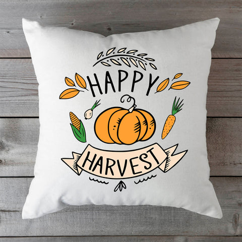 Bedrucktes Kissen mit Spruch Happy Harvest