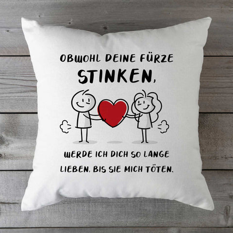 Bedrucktes Kissen mit Motiv Deine Fürze stinken