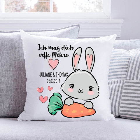 Bedrucktes Kissen mit Motiv Ich mag Dich volle Möhre