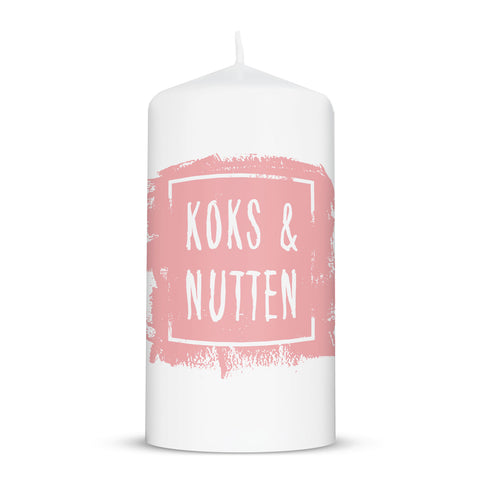 Kleine Kerze mit Spruch "Koks & Nutten"