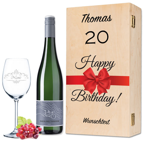 Leonardo Weinglas "Happy Birthday 20 Jahre" + Holzkiste & Riesling Tandem