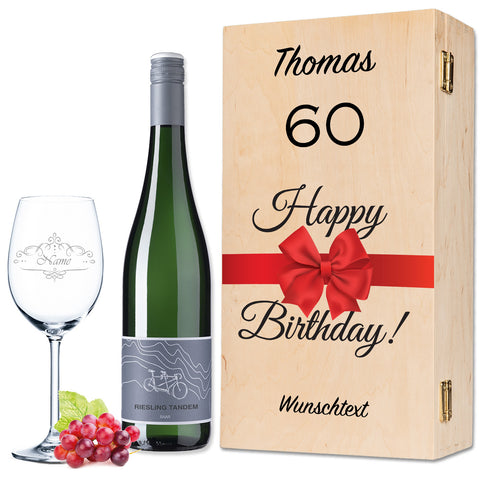 Leonardo Weinglas "Happy Birthday 60 Jahre" + Holzkiste & Riesling Tandem