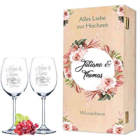 Leonardo Weingläser mit Gravur "Pink & White Roses" Design im Set